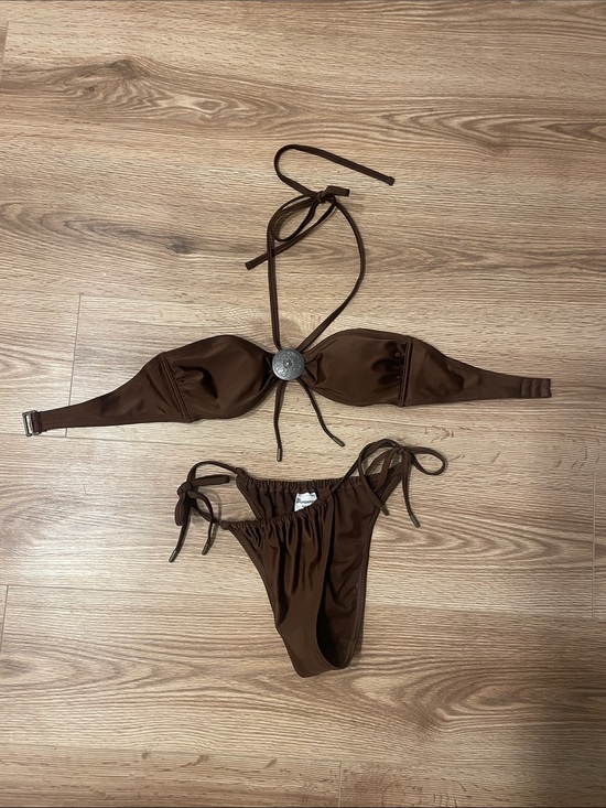 No Boundaries Other - No Boundaries Brown Halter Tie Bikini Set
